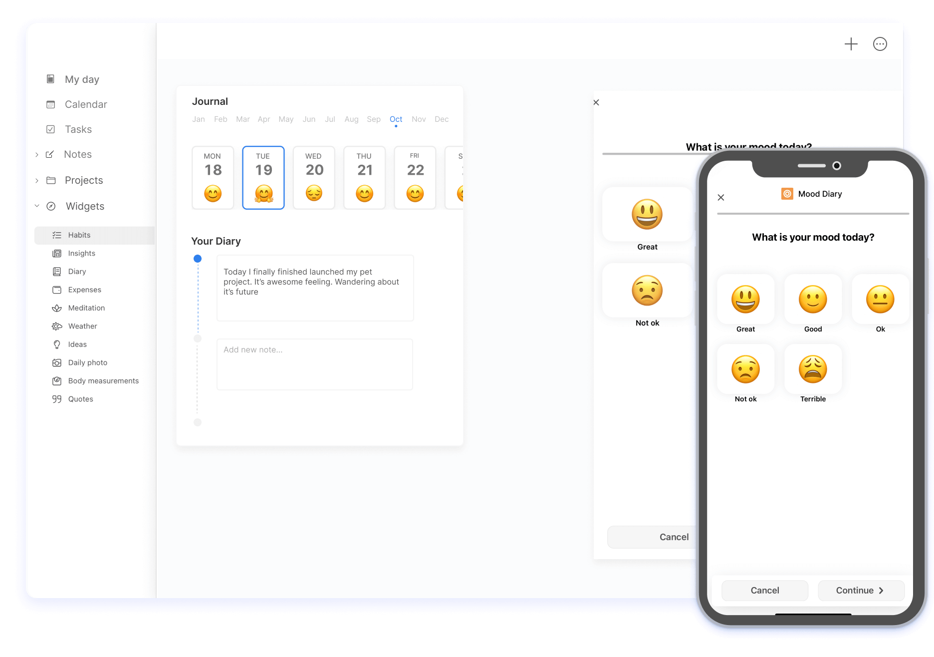 Mood tracker app interface
